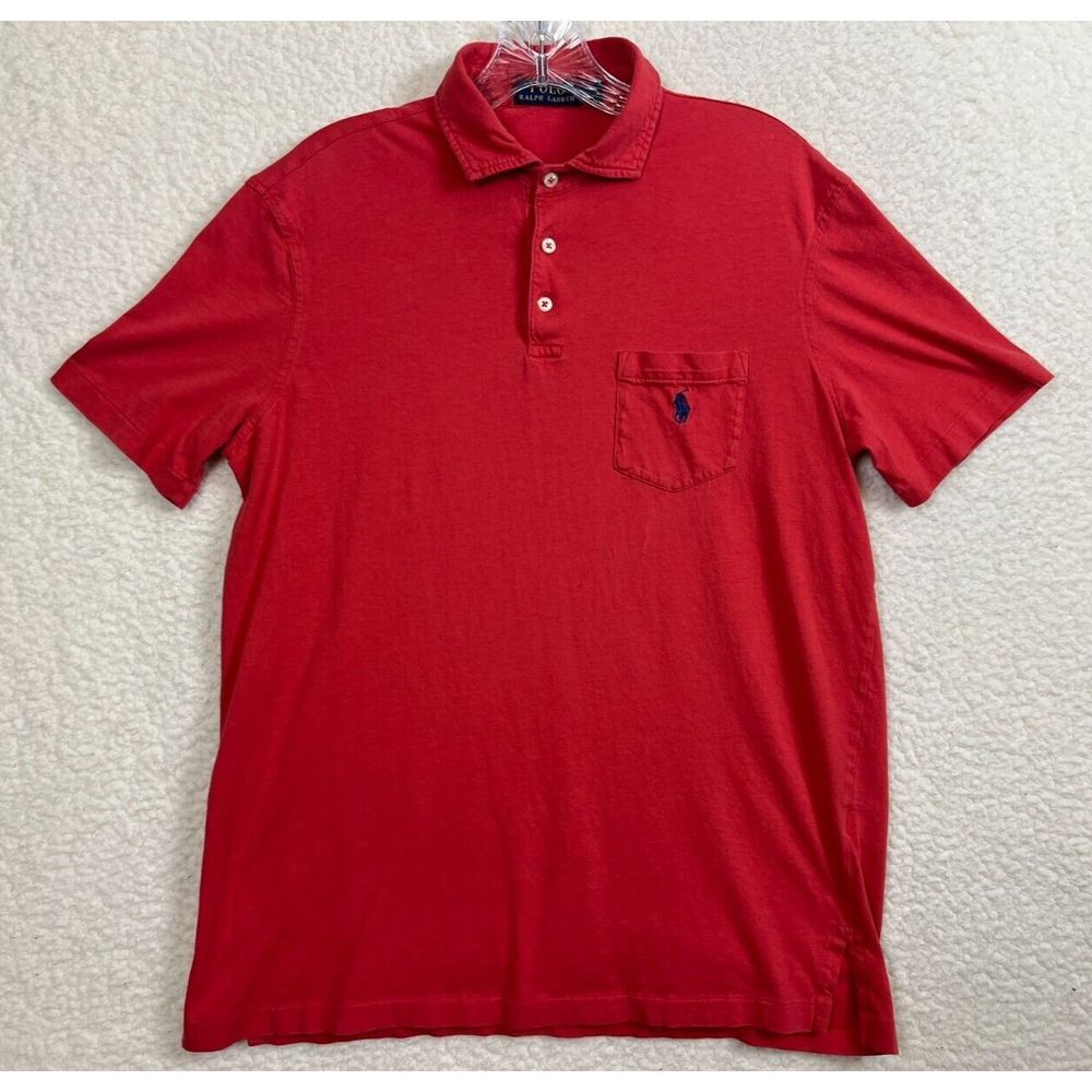 Polo Ralph Lauren Shirt Mens Medium Custom Fit Sunrise Red Stretch Cotton Preppy